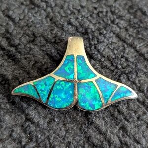 Sterling silver and opal whale tail pendant